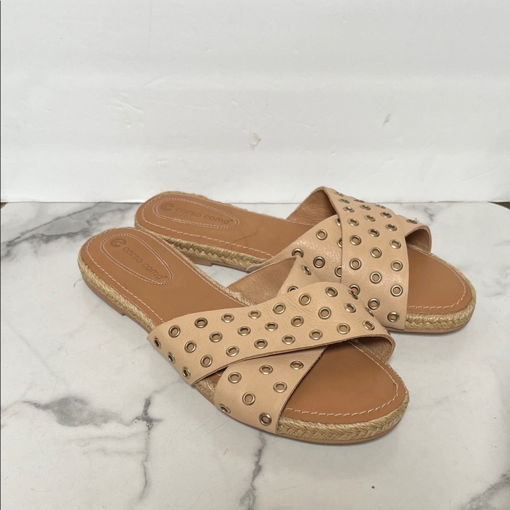 Corso Como Beige Grommet Espadrille Slide Sandals